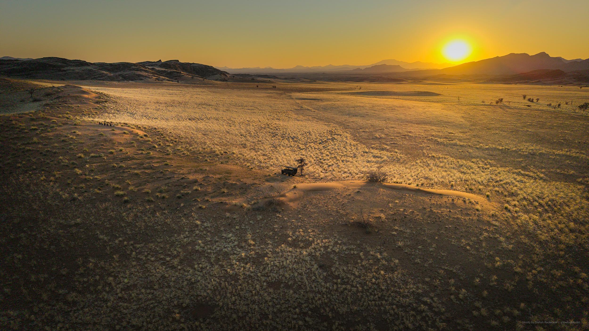 Aerial view of Namib Desert landscape showing the location of Rostock Ritz Desert Lodge near Solitaire